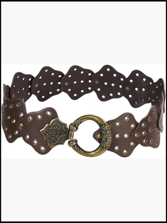 Wide Disc Belt Women Vintage Leather Hollow Out Round Western Waist Belt